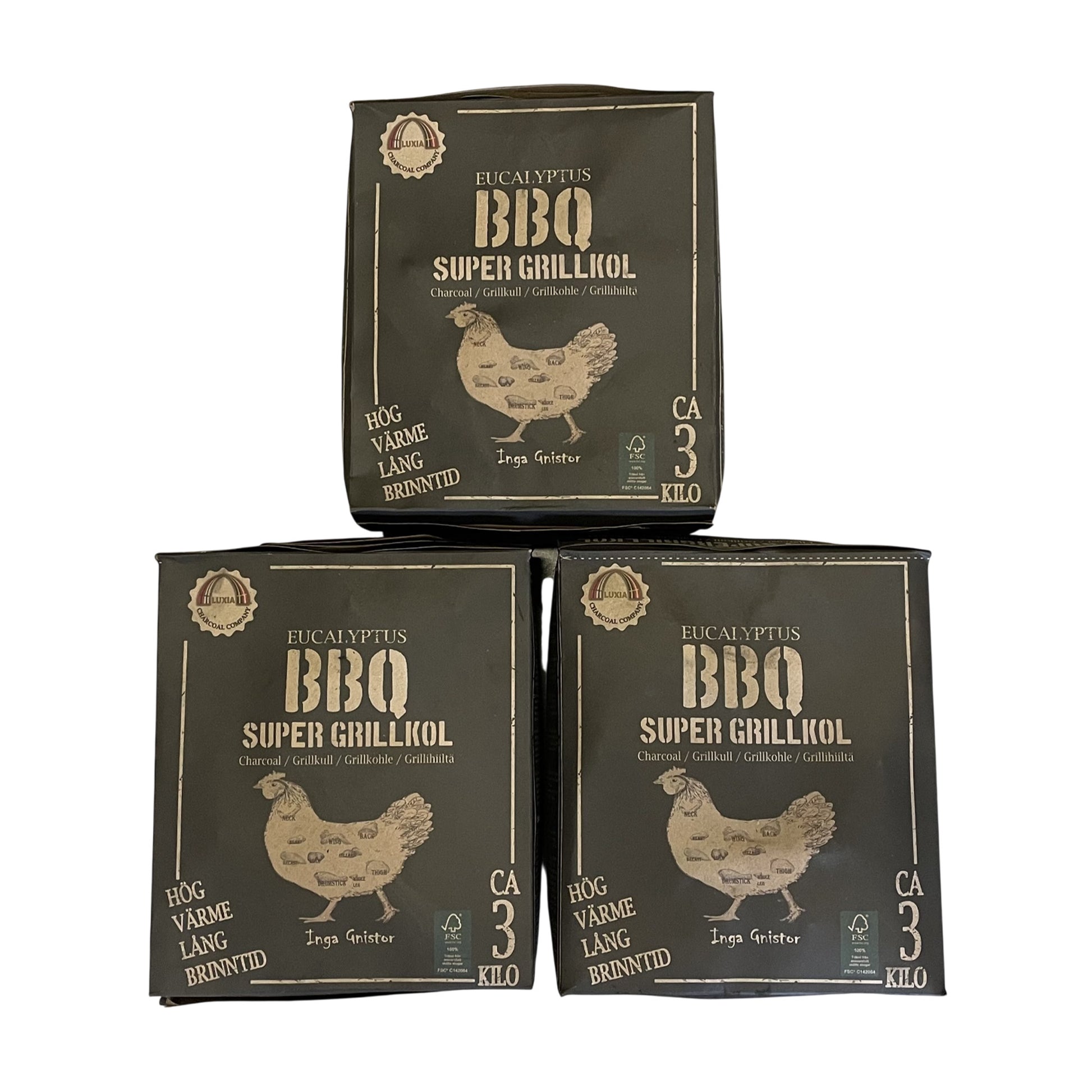 Eucalyptus Super Grillkol 3 x 3 kg