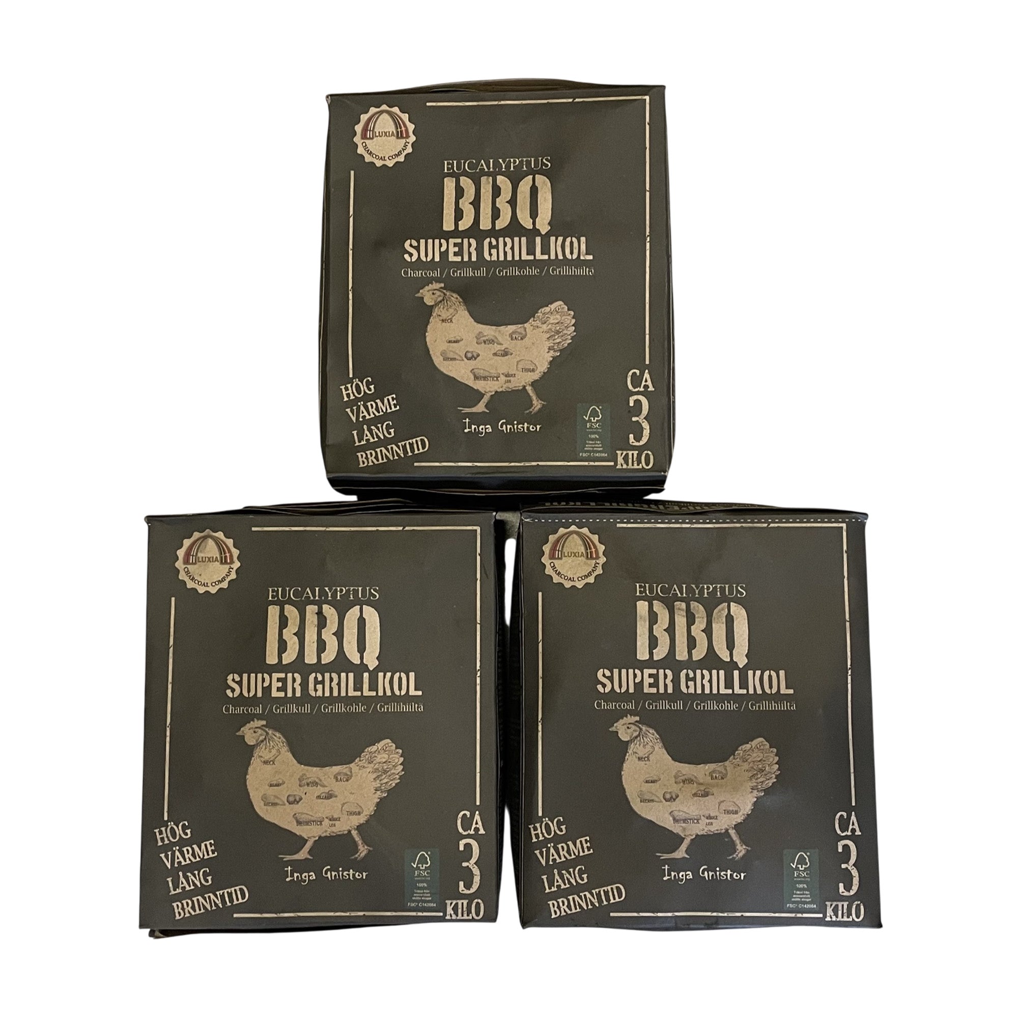 Eucalyptus Super Grillkol 3 x 3 kg